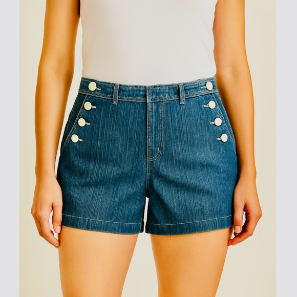 Tommy Hilfiger Nautical Botton Jean Shorts with White Accents Size14 - Picture 1 of 9